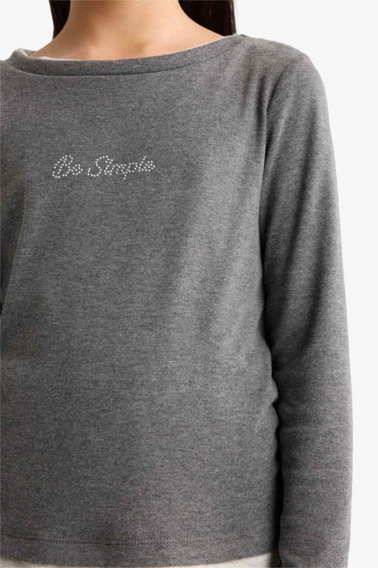 Kız Çocuk 2'li Takım Baskılı Uzun Kollu Tişört Eşofman Altı