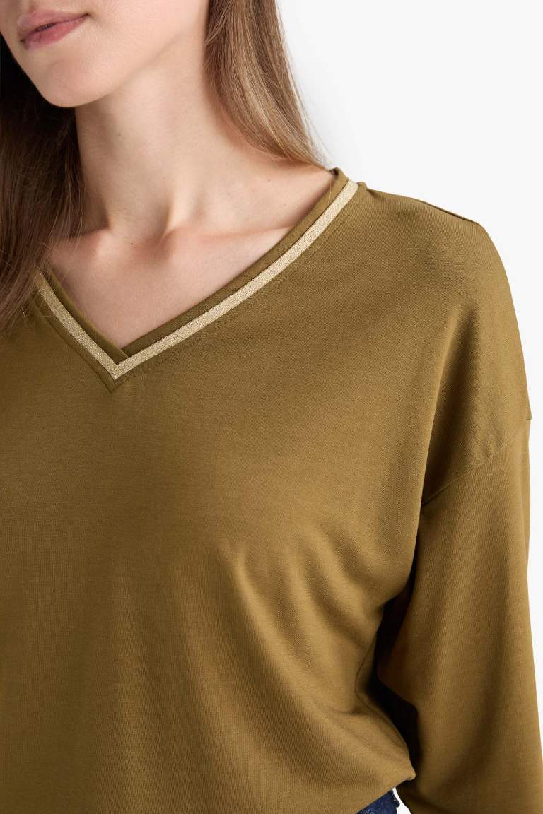Regular Fit V Neck Long Sleeve T-Shirt