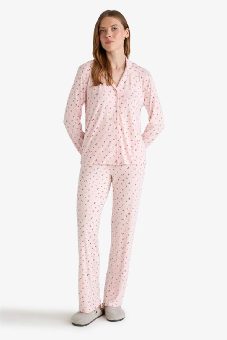 Pijama Takımı Regular Fit Desenli Uzun Kollu Üst Uzun Alt-Fall in Love