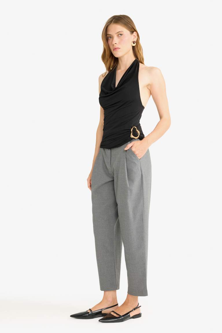 Barrel Fit Crop Ankle Length Trousers