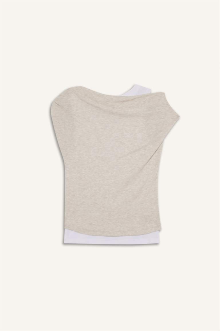 Slim Fit Dar Kesim Tek Omuzlu Ribana Kısa Kollu Tişört