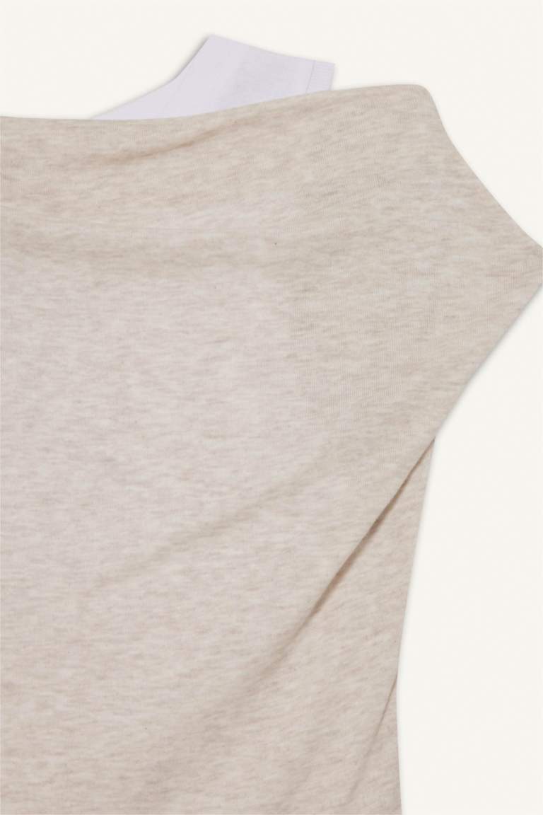 Slim Fit Dar Kesim Tek Omuzlu Ribana Kısa Kollu Tişört