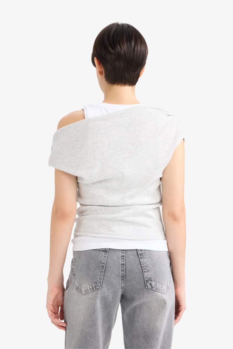 Slim Fit One Shoulder Rib Short Sleeve T-Shirt