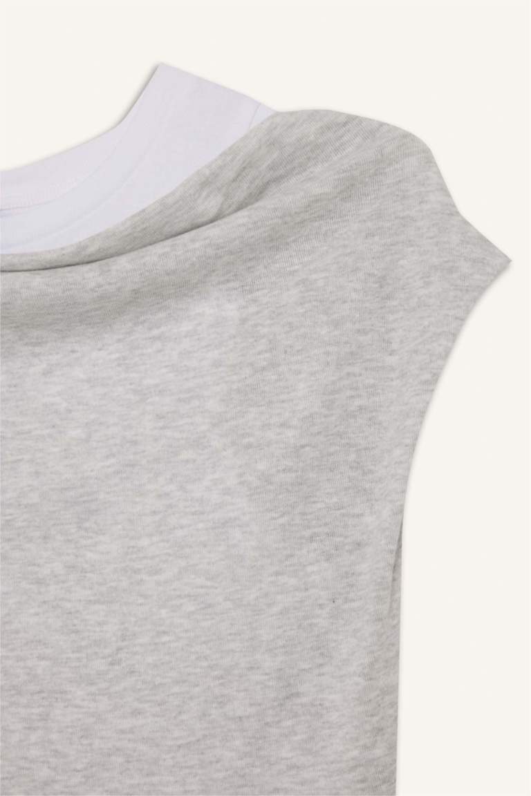 Slim Fit One Shoulder Rib Short Sleeve T-Shirt