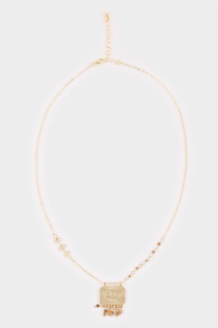 Kadın Çelik Gold Göz Detaylı Sallantılı Kolye