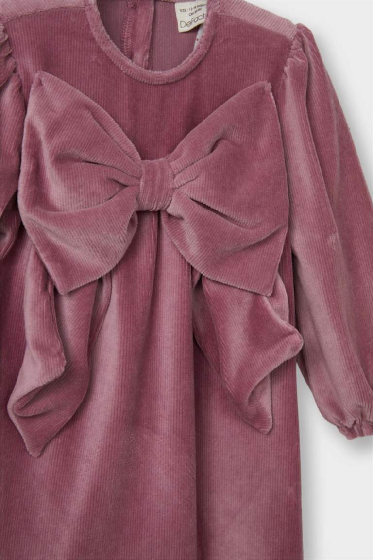 فستان بيبي بناتي مخمل كم طويل بياخة مستديرة