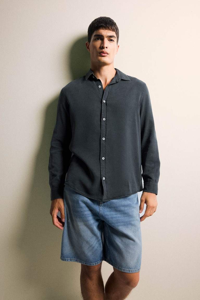 Мужская рубашка Regular Fit из твила с длинным рукавом