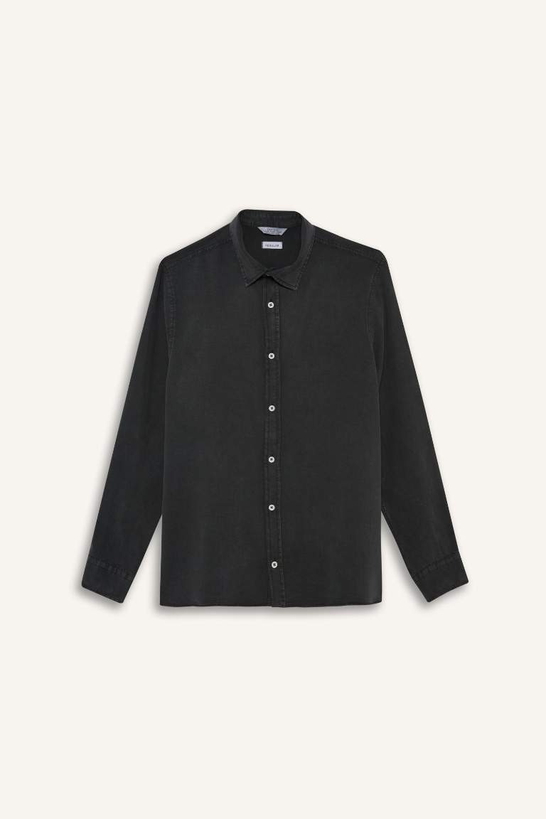 Мужская рубашка Regular Fit из твила с длинным рукавом