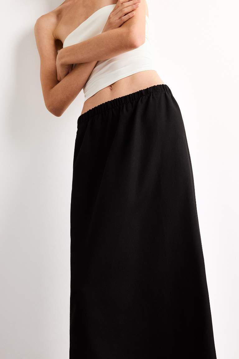 Relax Fit Beli Lastikli Dokuma Midi Etek