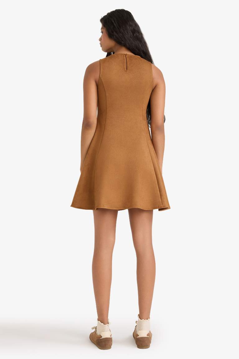 A Cut Crew Neck Suede Dress