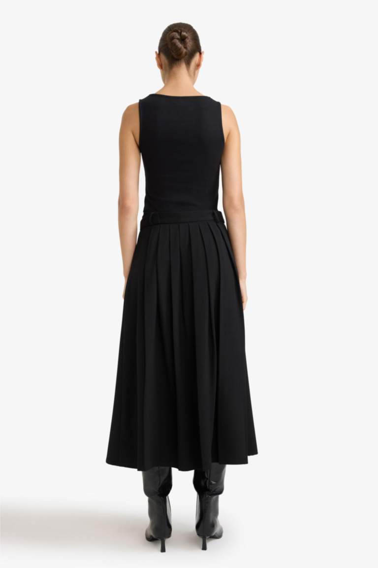 Regular Fit Yüksek Bel Kemerli Maxi Etek