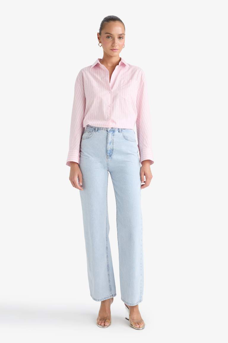 Overshirt Fit Çizgili Poplin Uzun Kollu Gömlek