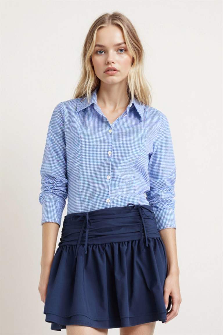 Slim Fit Shirt Collar Poplin Long Sleeve Shirt