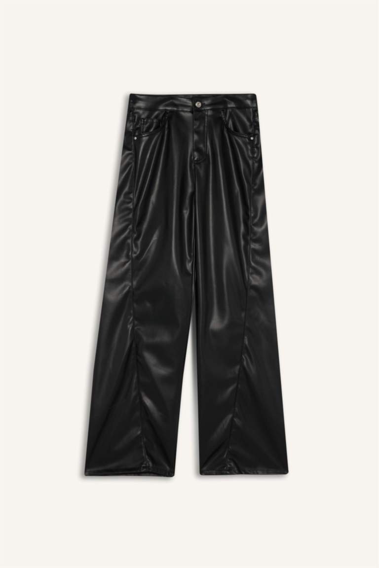 Брюки Wide Leg с молнией, стандартной длины, из искусственной кожи, с нормальной посадкой