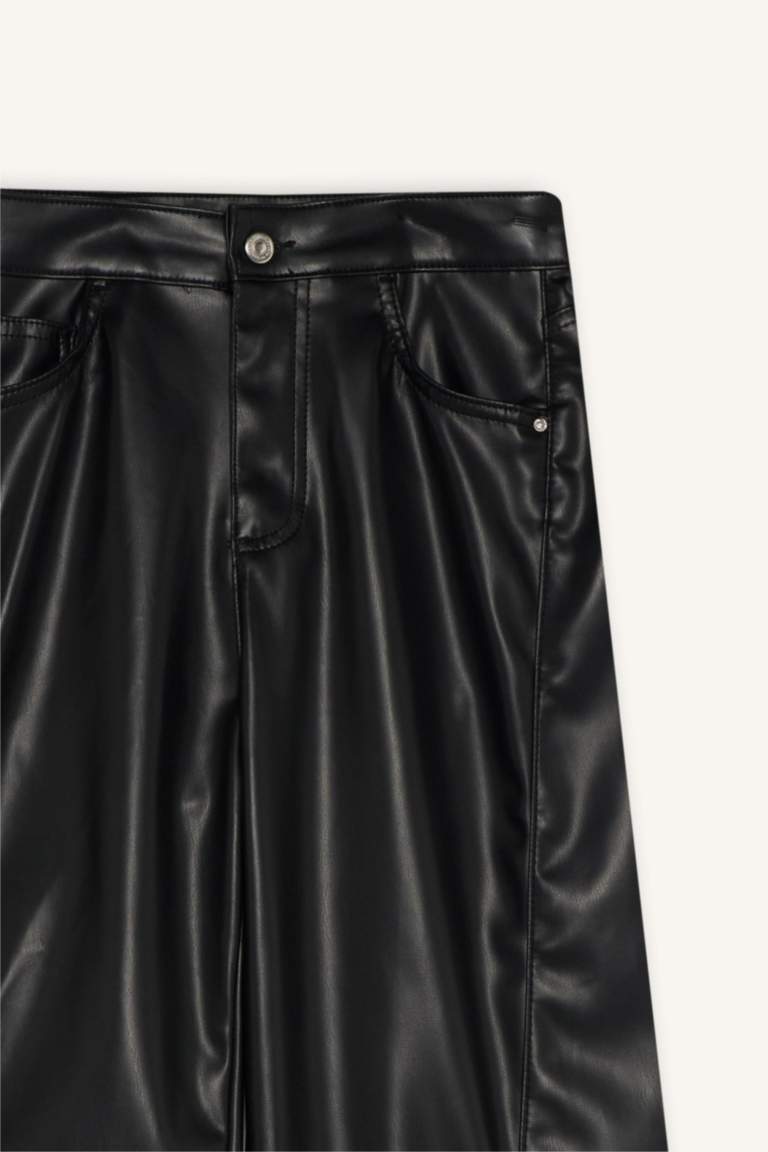 Брюки Wide Leg с молнией, стандартной длины, из искусственной кожи, с нормальной посадкой