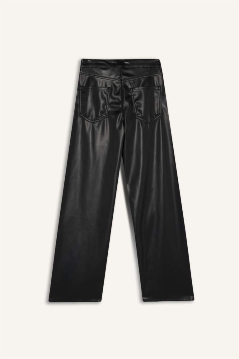 Брюки Wide Leg с молнией, стандартной длины, из искусственной кожи, с нормальной посадкой