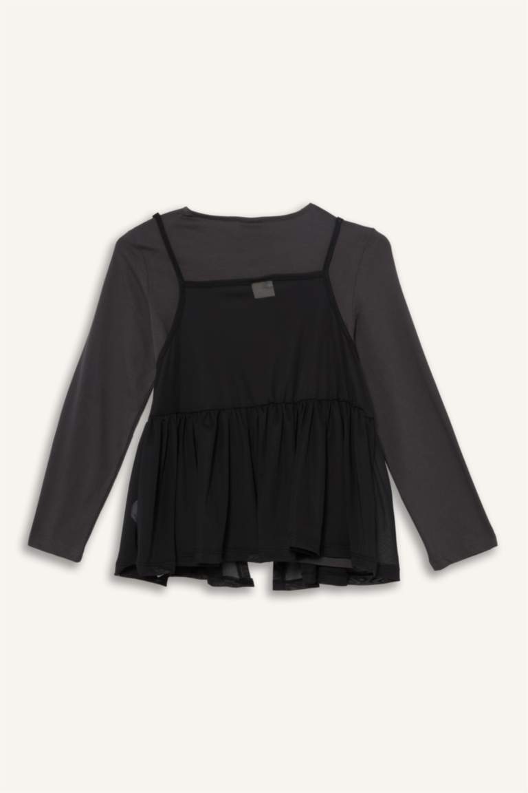 تيشيرت كم طويل بطبعة شعار قصة فضفاضة برقبة مستديرة