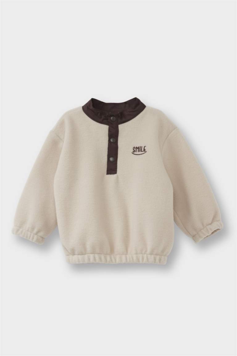 Erkek Bebek Baskılı Düğmeli Polar Sweatshirt