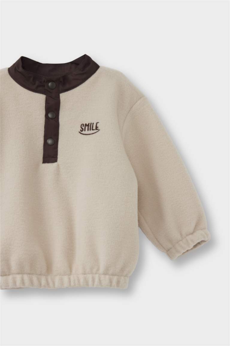 Erkek Bebek Baskılı Düğmeli Polar Sweatshirt