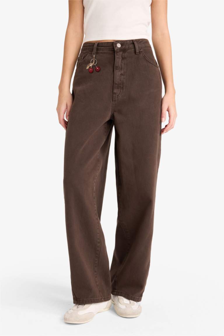 Barrel Fit Regular Waist Cherry Charm Gabardine Trousers