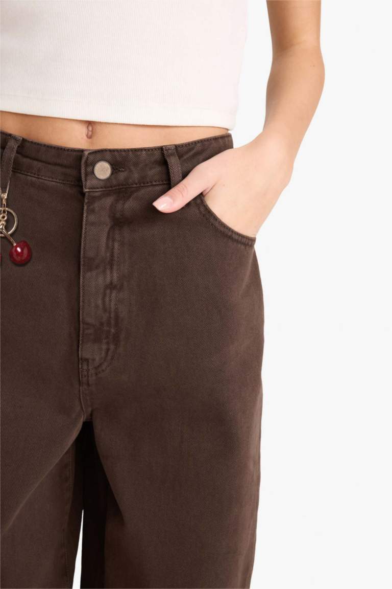 Barrel Fit Regular Waist Cherry Charm Gabardine Trousers