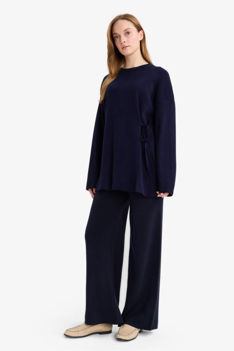 Straight Wide Düz Paça Triko Pantolon