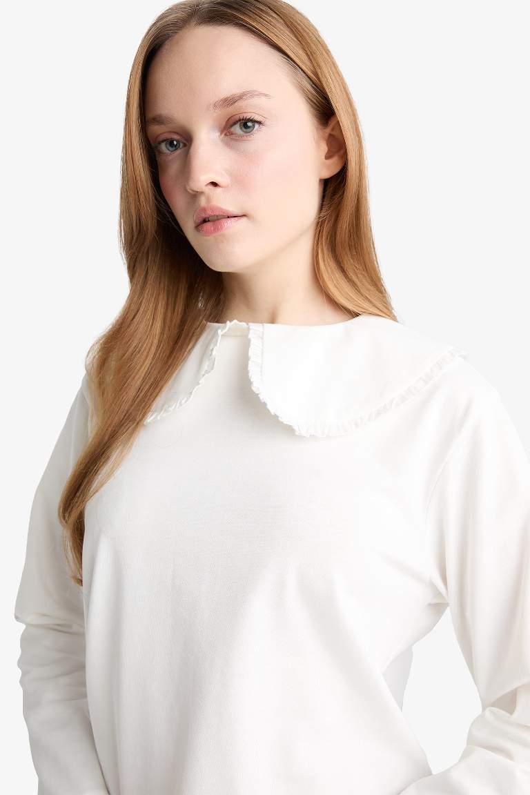 تونيك كم طويل قصة مريحة بياقة مستديرة