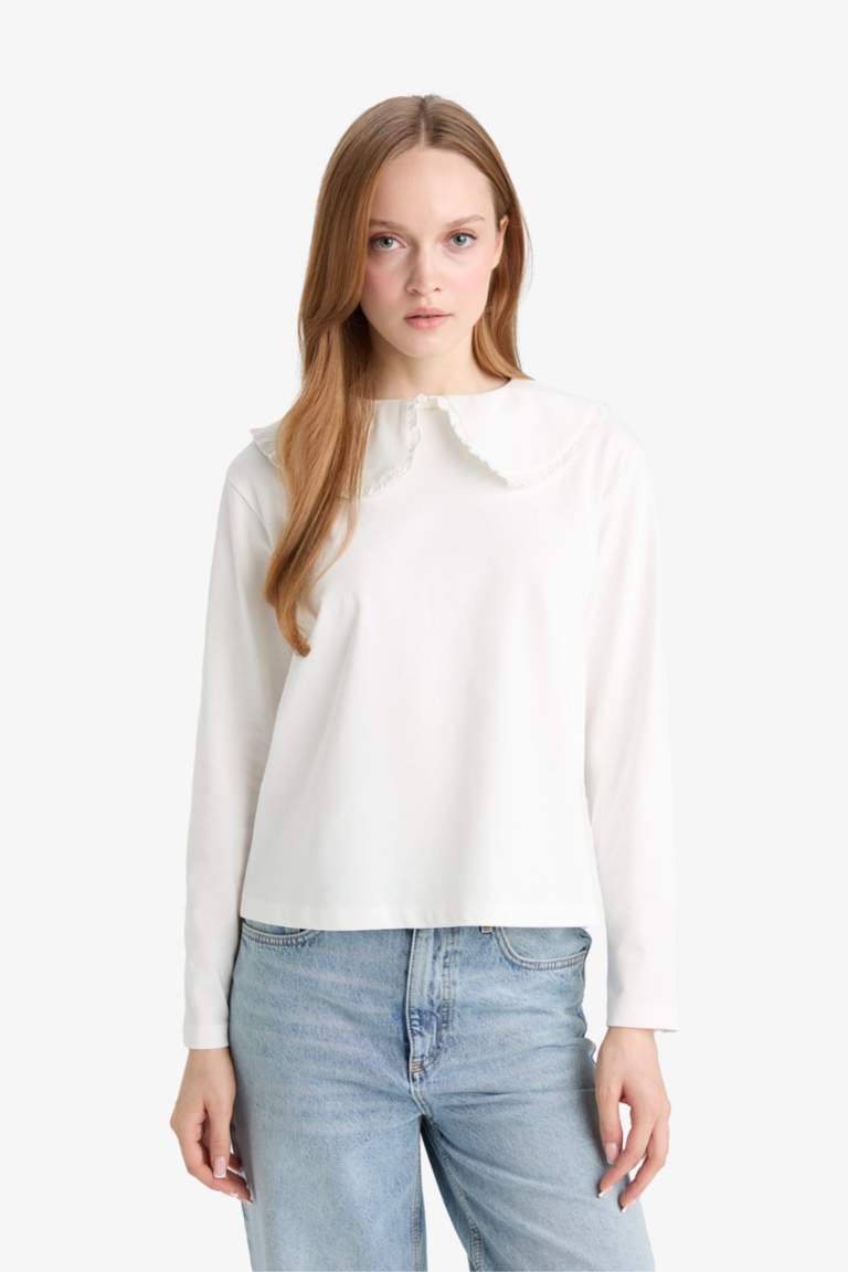 تونيك كم طويل قصة مريحة بياقة مستديرة