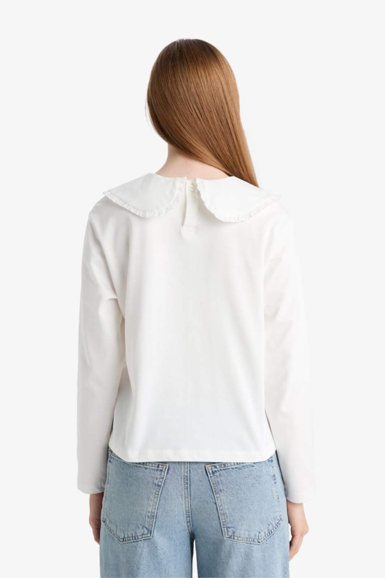 تونيك كم طويل قصة مريحة بياقة مستديرة