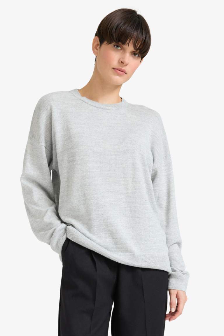 Wool Blend Crew Neck Basic Knit Pullover