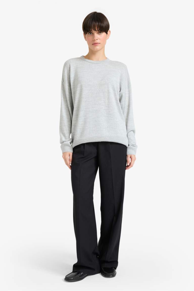 Wool Blend Crew Neck Basic Knit Pullover