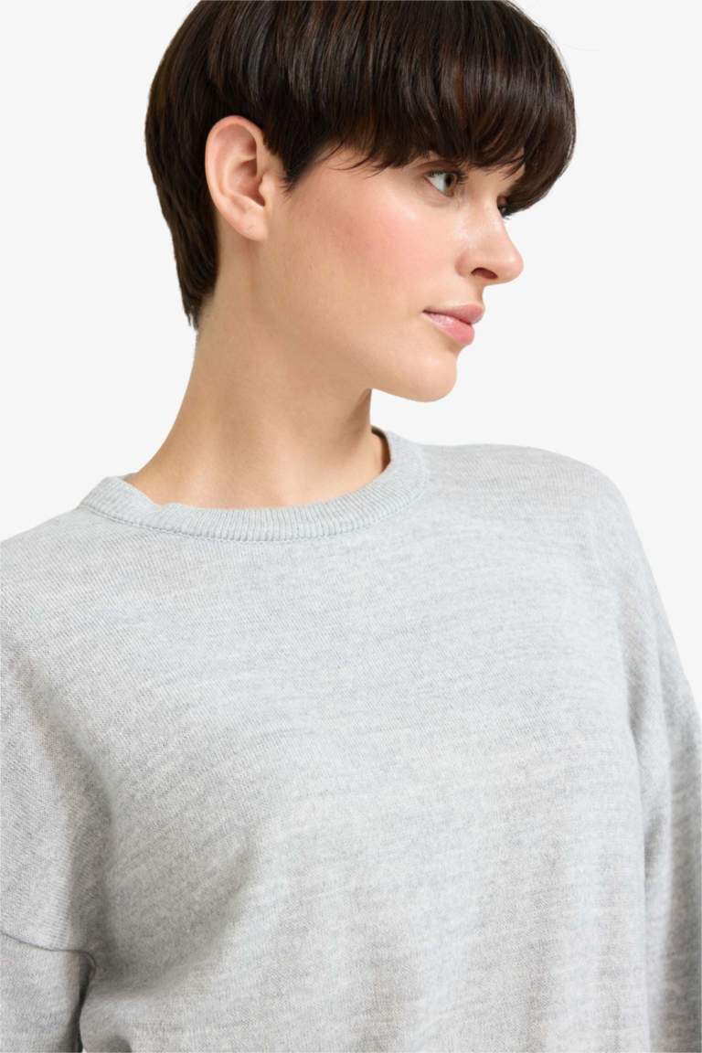 Wool Blend Crew Neck Basic Knit Pullover