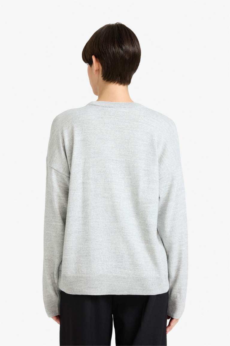 Wool Blend Crew Neck Basic Knit Pullover