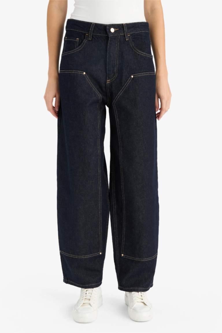 Jean long taille haute Coupe barrel