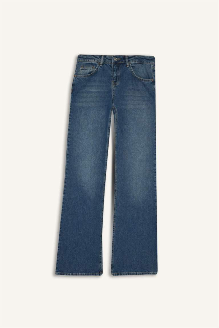 Jean taille basse à effet délavé