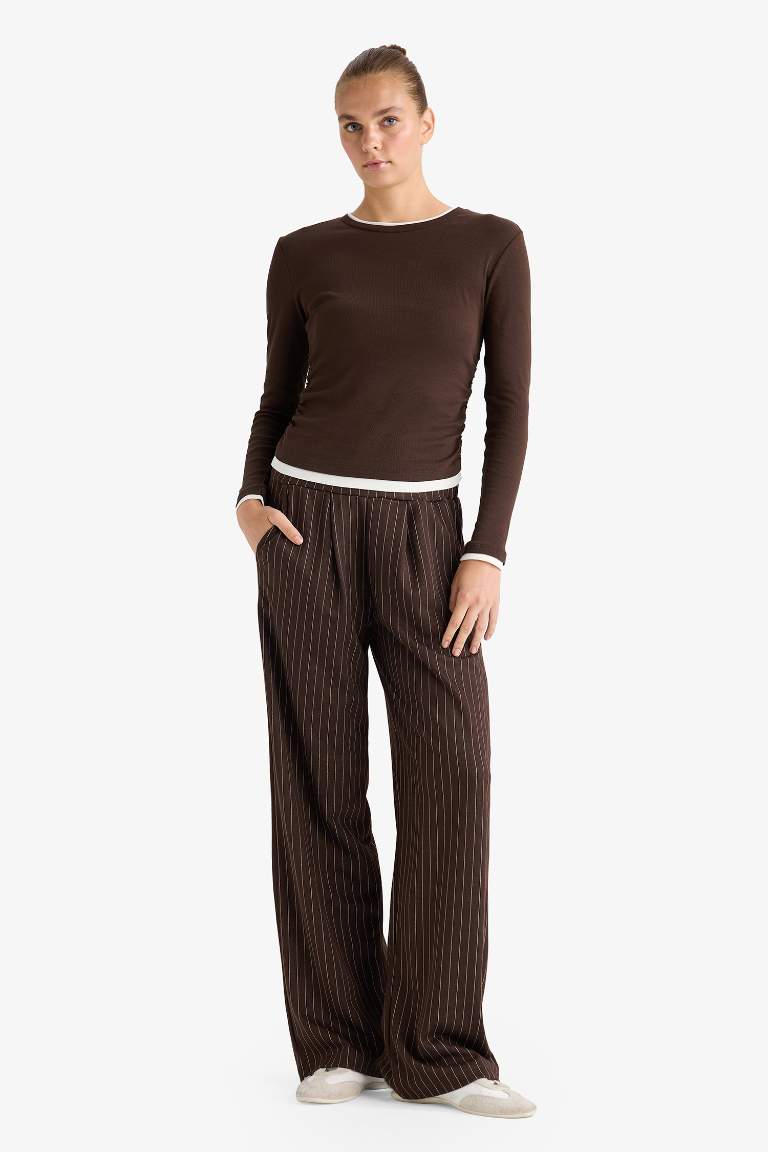 Wide Leg Striped Trousers