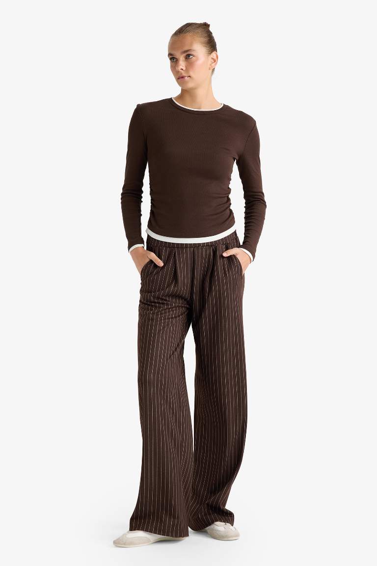 Wide Leg Striped Trousers