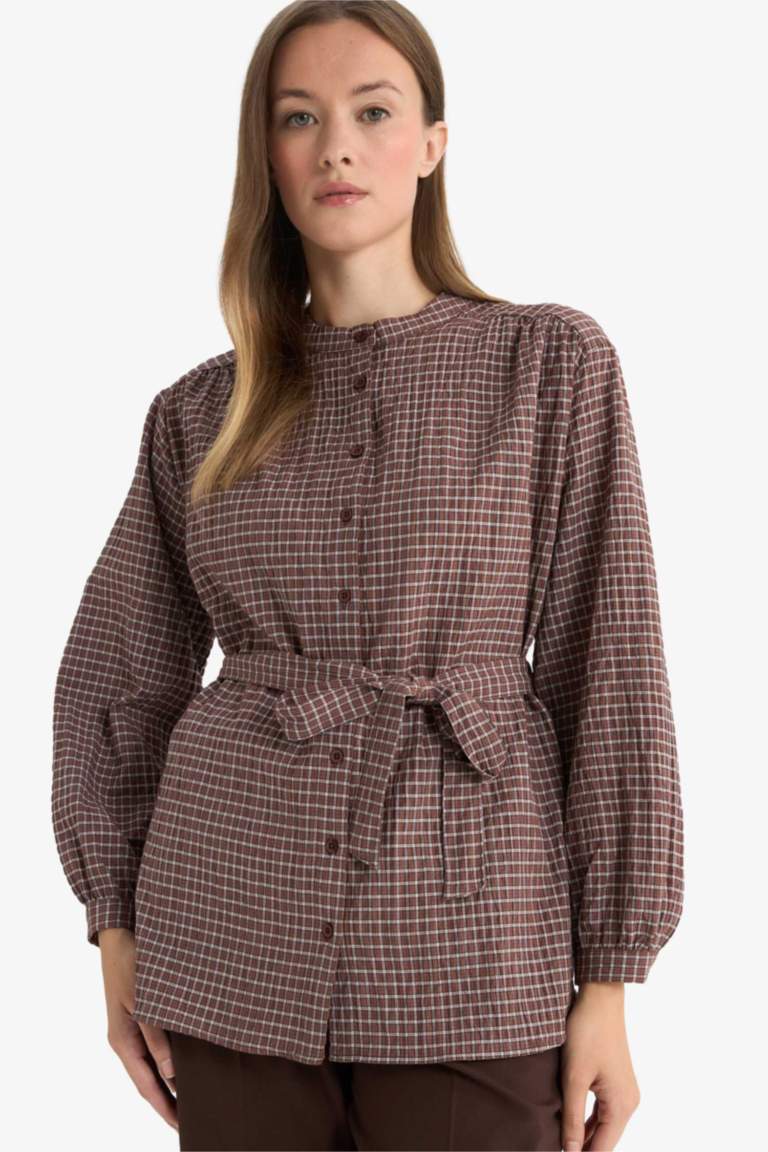 Regular Fit Flanel Plaid Long Sleeve Tunic