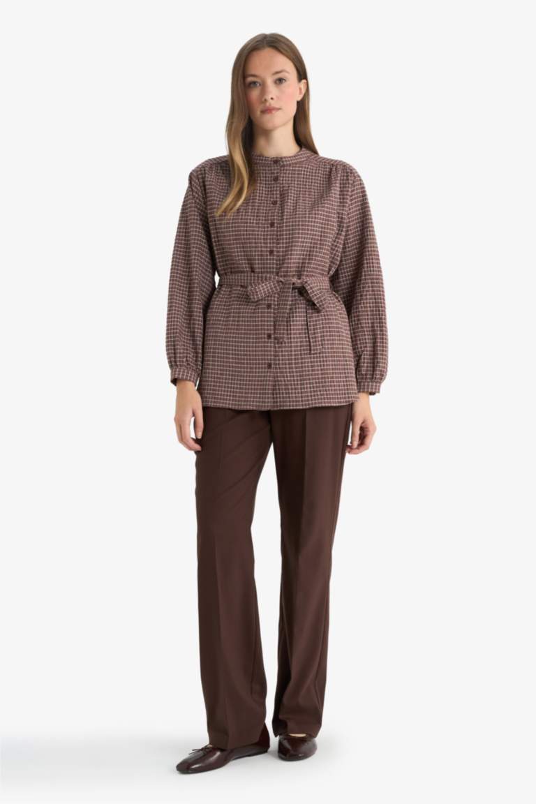 Regular Fit Flanel Plaid Long Sleeve Tunic