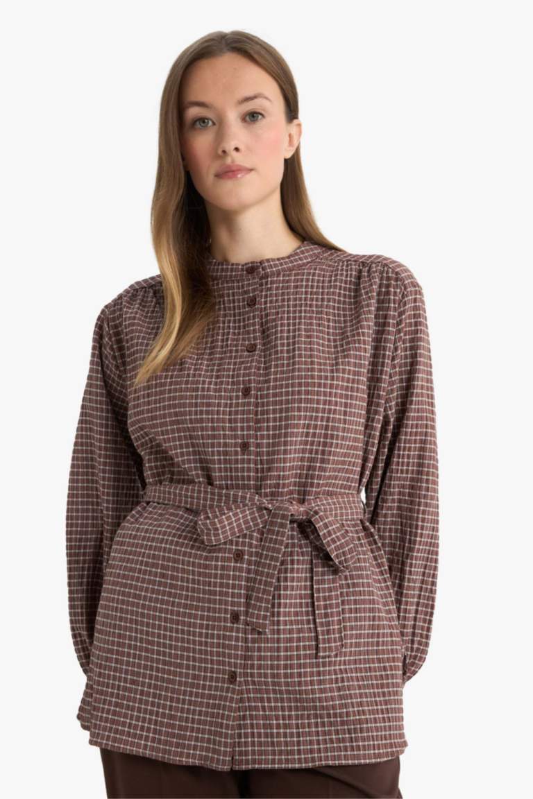 Regular Fit Flanel Plaid Long Sleeve Tunic