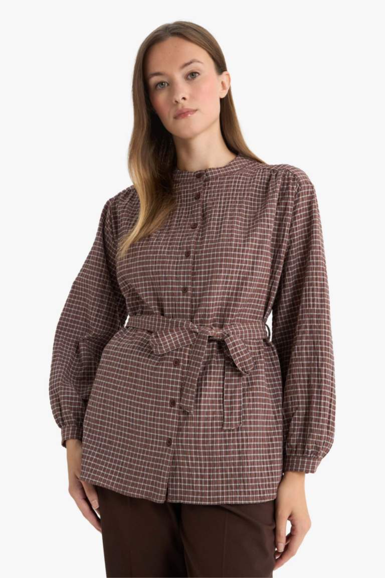 Regular Fit Flanel Plaid Long Sleeve Tunic