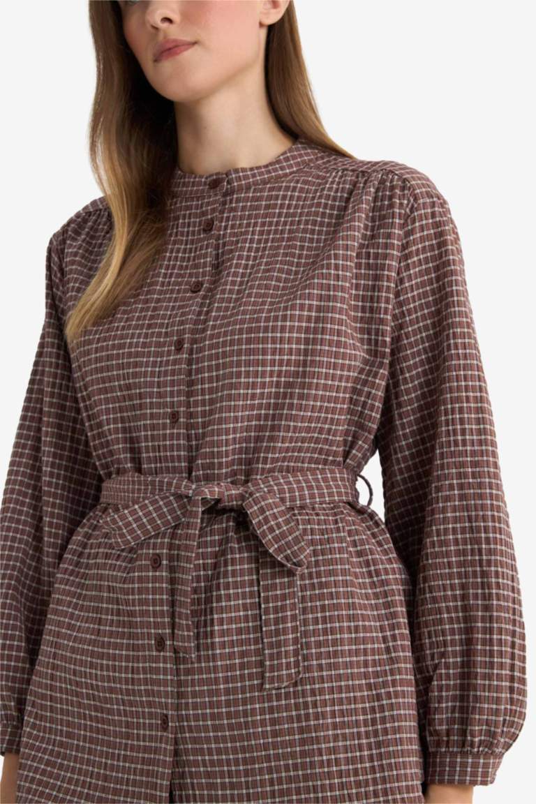 Regular Fit Flanel Plaid Long Sleeve Tunic