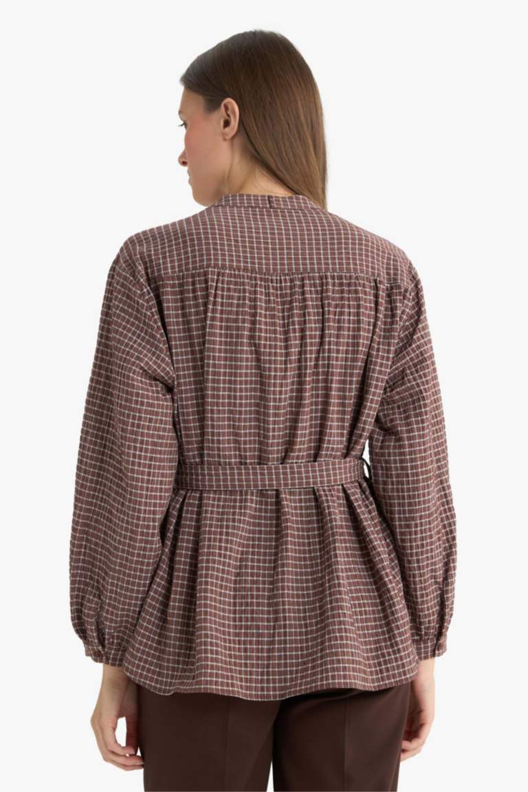 Regular Fit Flanel Plaid Long Sleeve Tunic