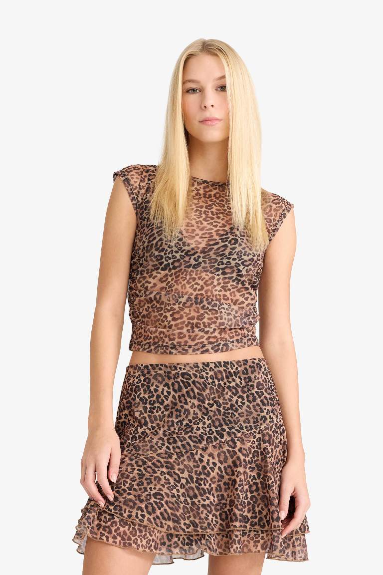 Fitted Digital Printed Tulle Short Sleeve T-Shirt