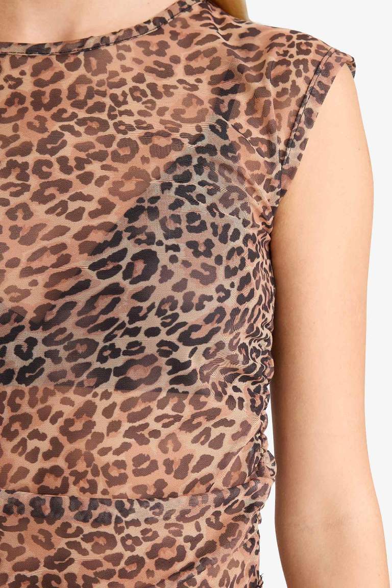 Fitted Digital Printed Tulle Short Sleeve T-Shirt