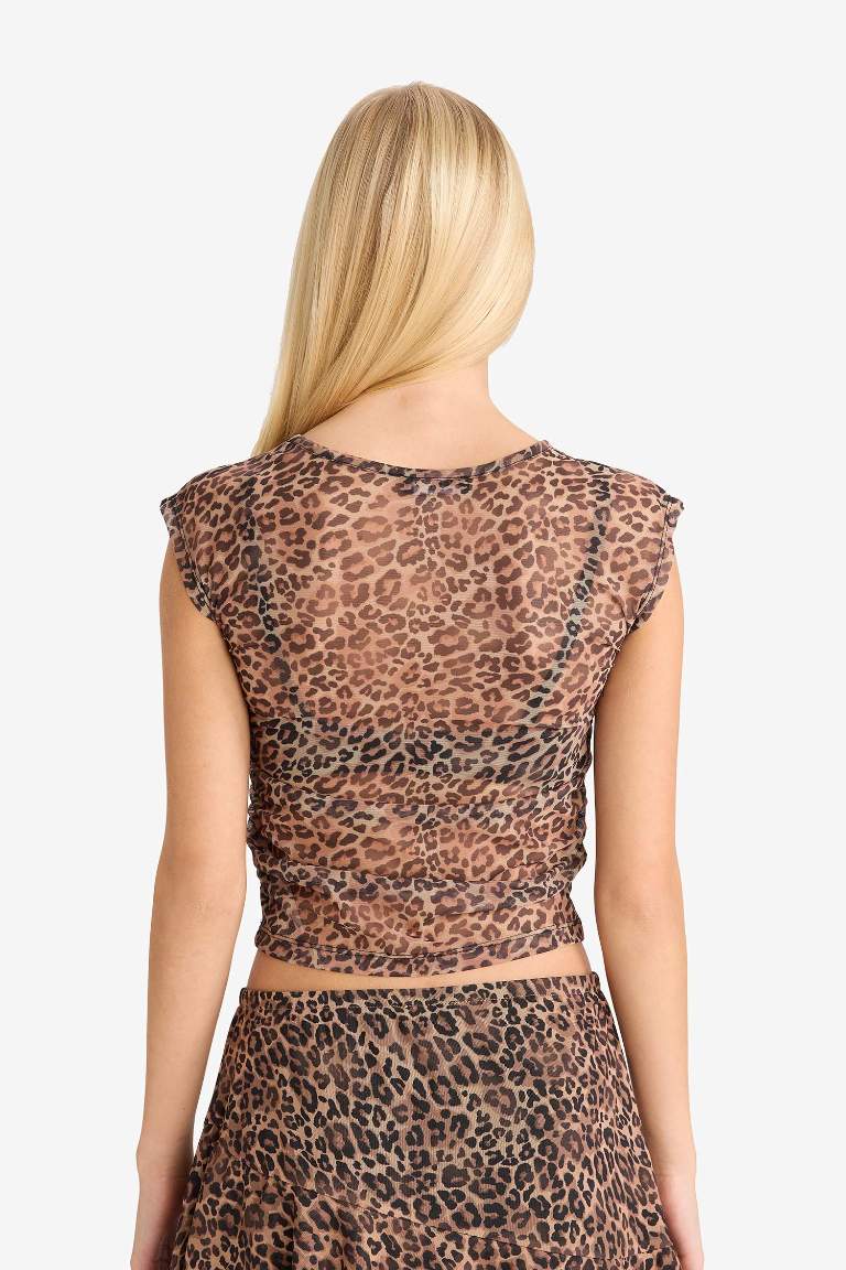 Fitted Digital Printed Tulle Short Sleeve T-Shirt