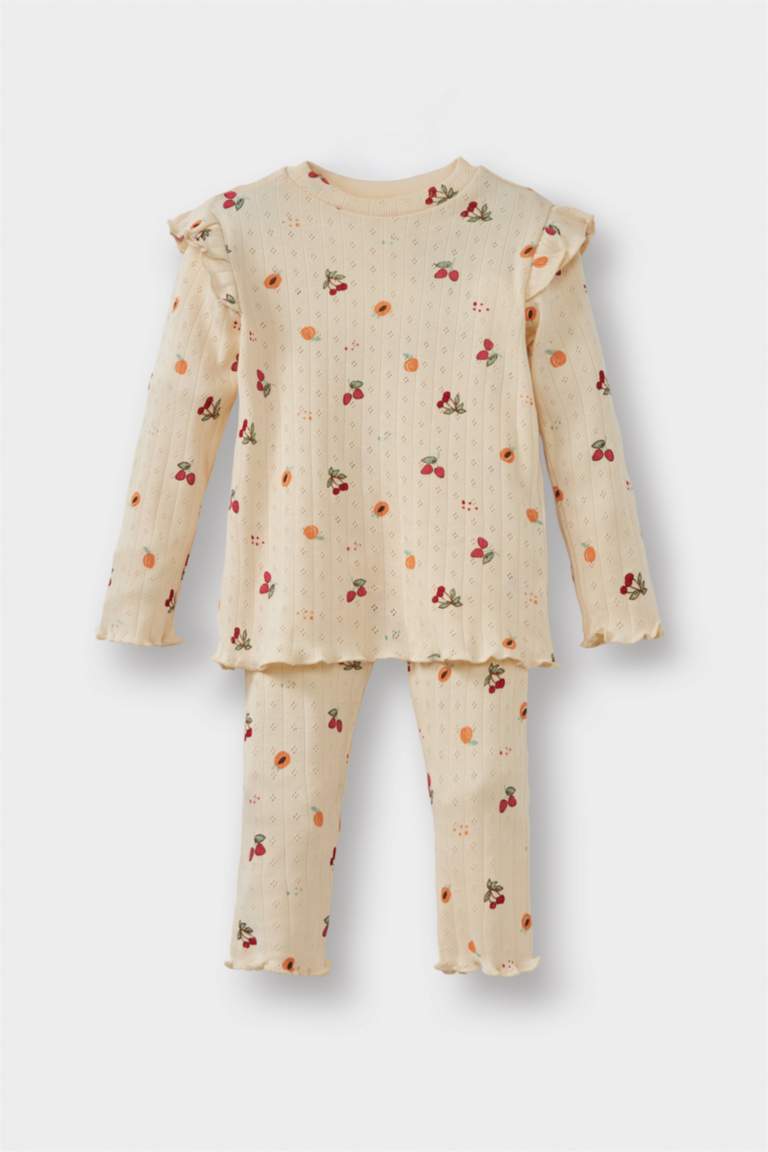 سيت بجامة بيبي بناتي بطبعة فاكهة مضلع - قطعتين