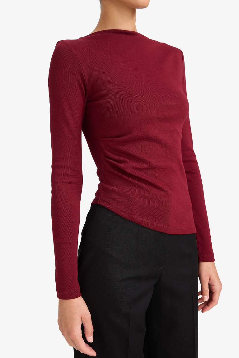 Slim Fit Boat Neck Rib Long Sleeve T-Shirt
