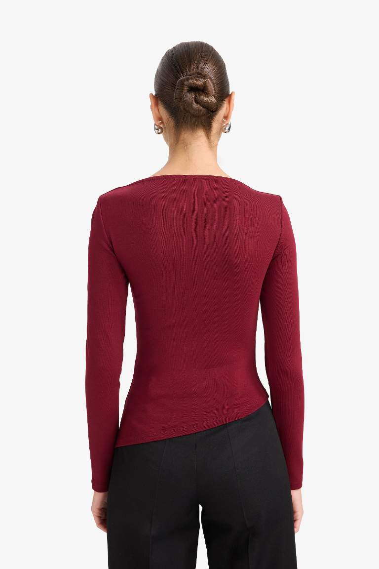 Slim Fit Boat Neck Rib Long Sleeve T-Shirt