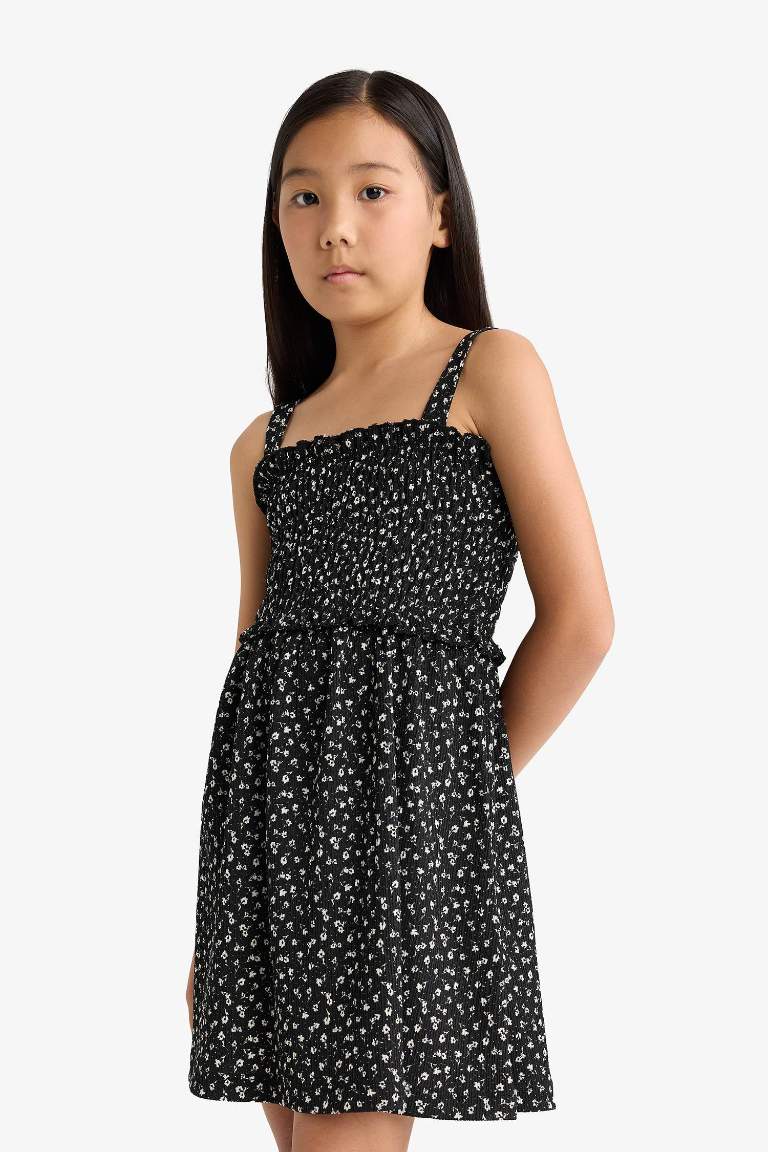 Girl Floral Printed Suspender Dress